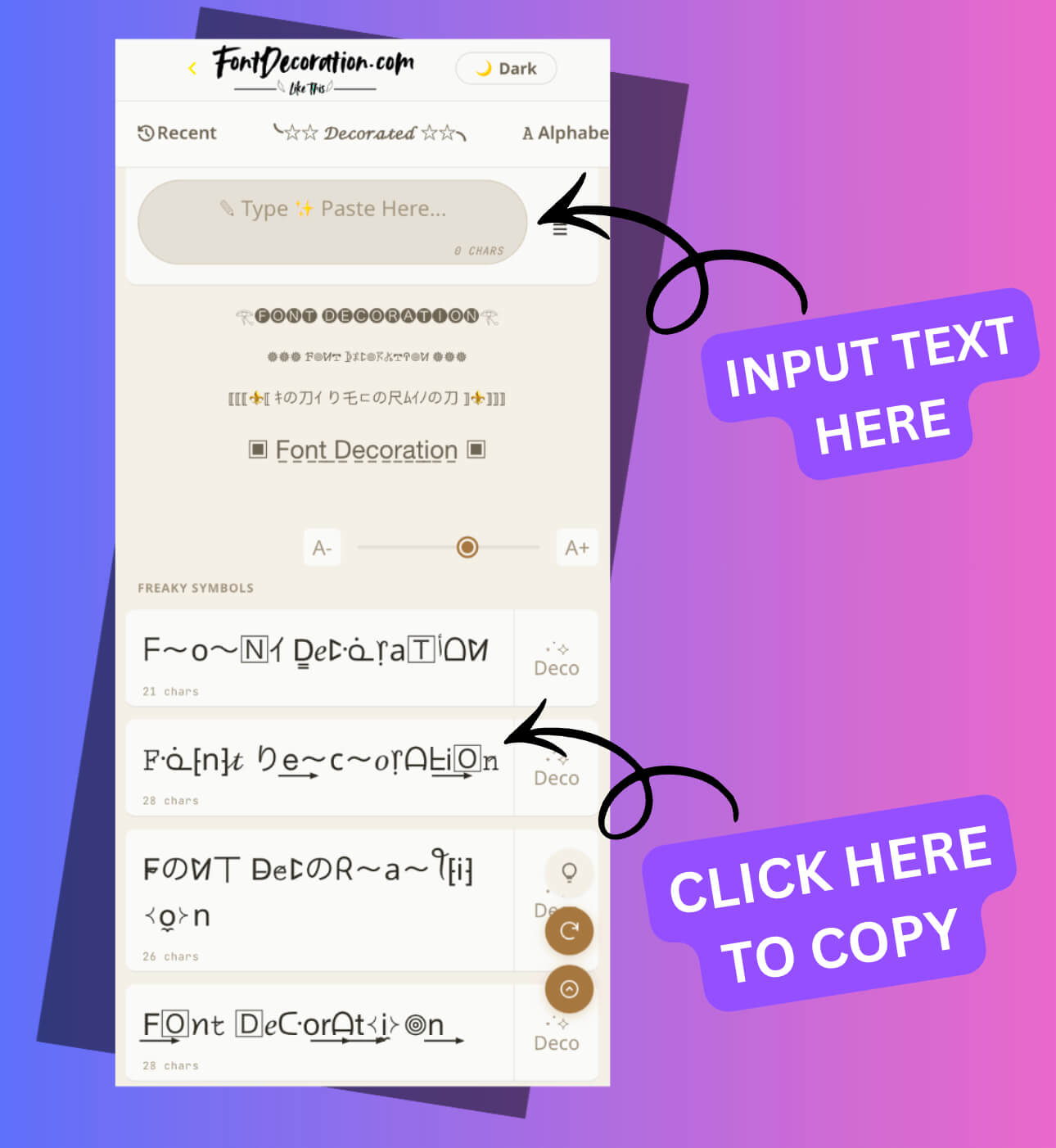 How to use Decorative Fonts Copy Paste